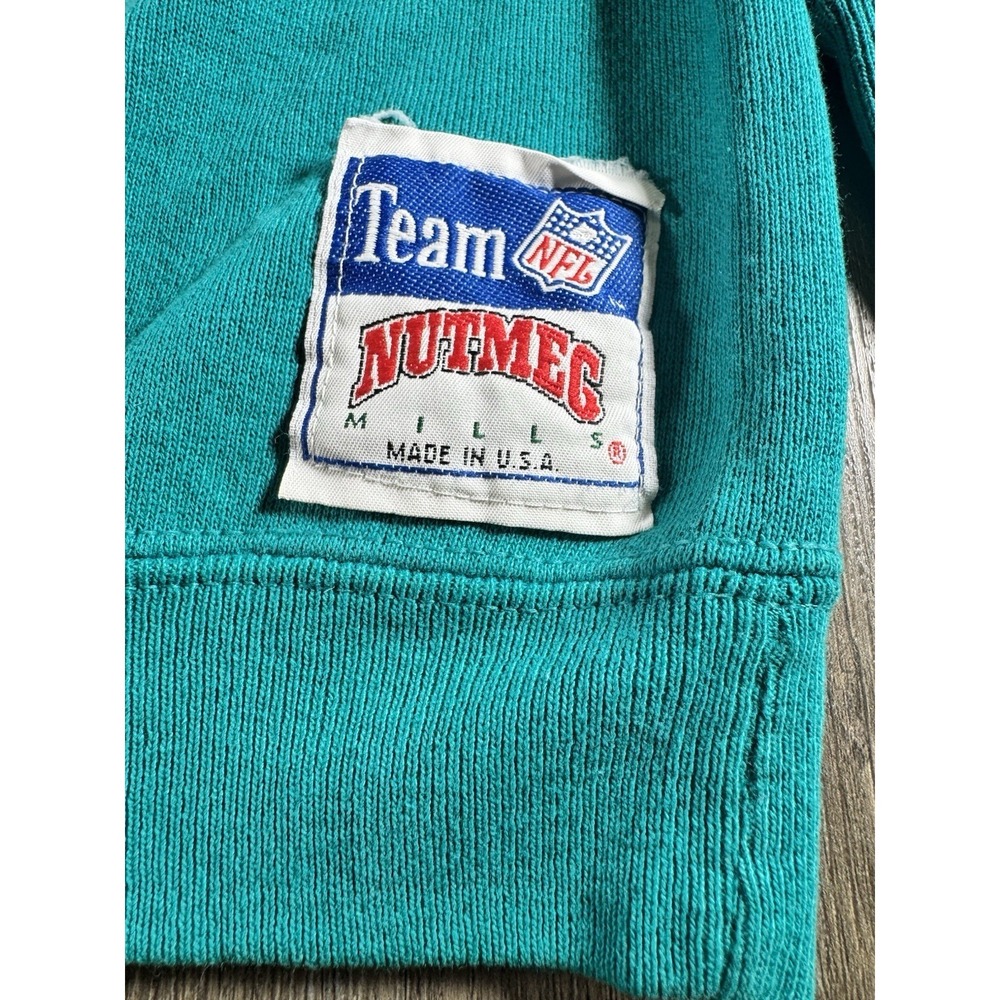 Vintage 90s Miami Dolphins Sweatshirt Nutmeg Large USA NFL Football Aqua VTG - Picture 4 of 7